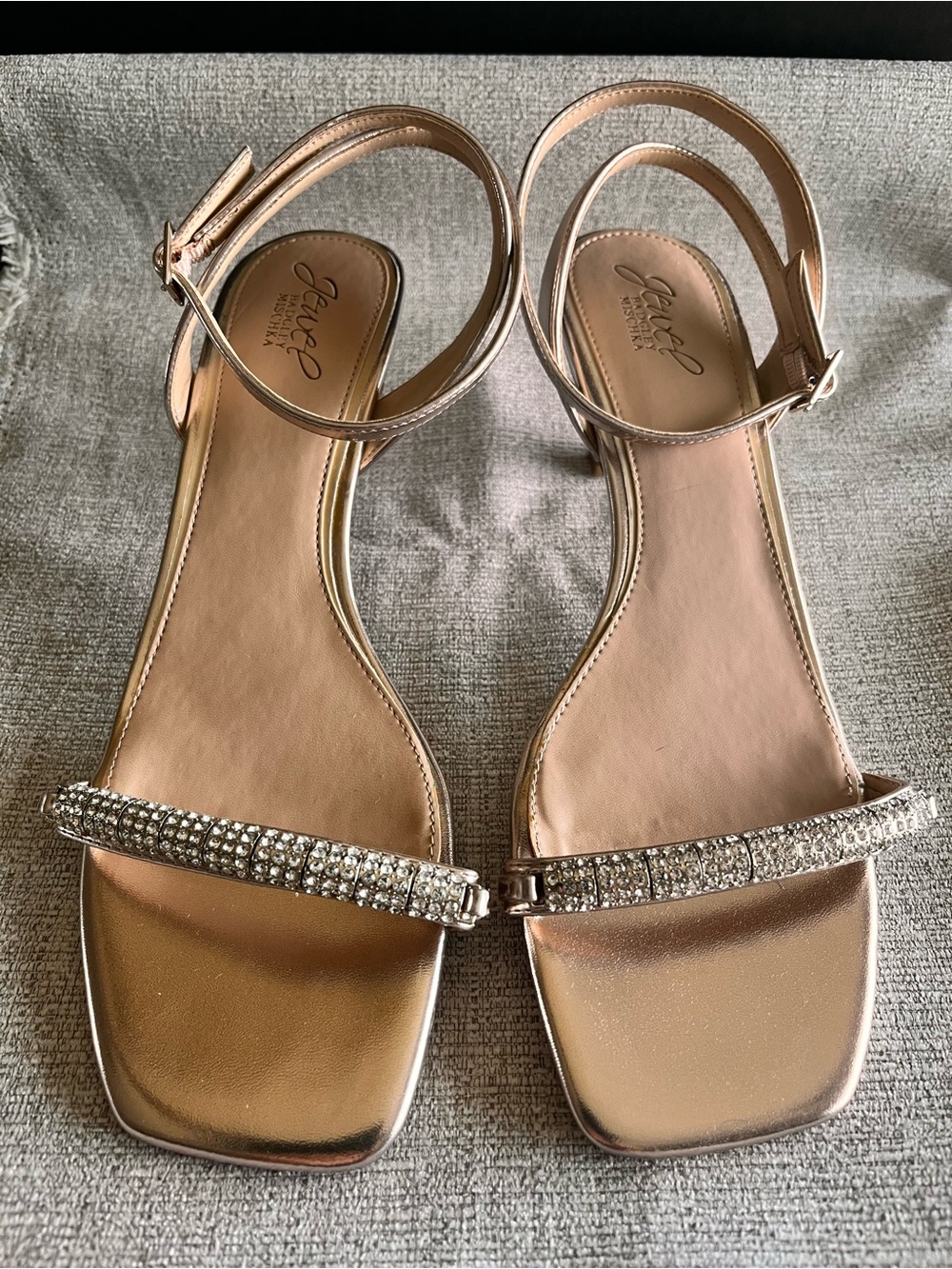 Jewel, Badgley Mischa Rose Gold Rhinestone-Strap Sandal, NIB